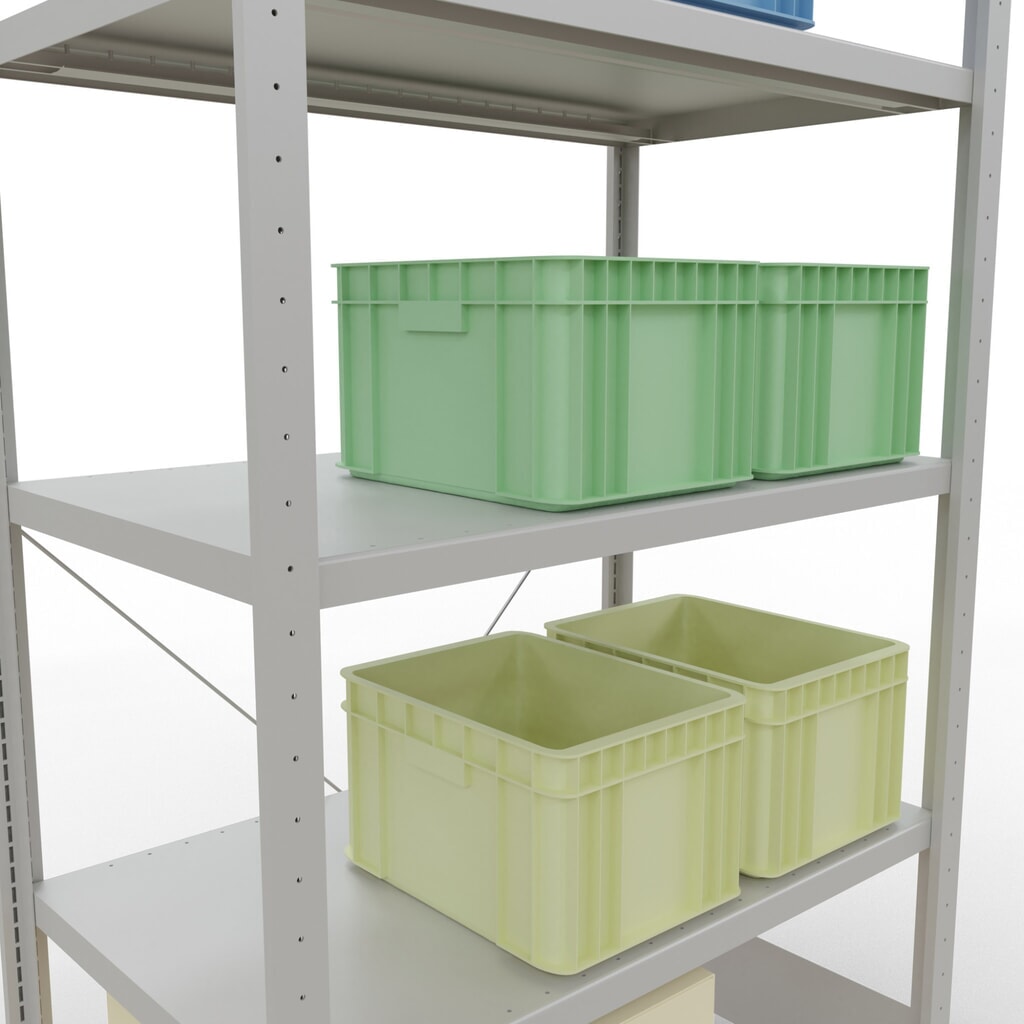 Scaffalatura a ripiani SCHULTE, grigio chiaro con 5 fondi in lamiera d'acciaio, portata per piano di 330 kg, AxLxP 2.000 x 1.060 x 636 mm Immagine del prodotto n. 4: Scaffalatura a ripiani SCHULTE, grigio chiaro con 5 fondi in lamiera d'acciaio, portata per piano di 330 kg, AxLxP 2.000 x 1.060 x 636 mm