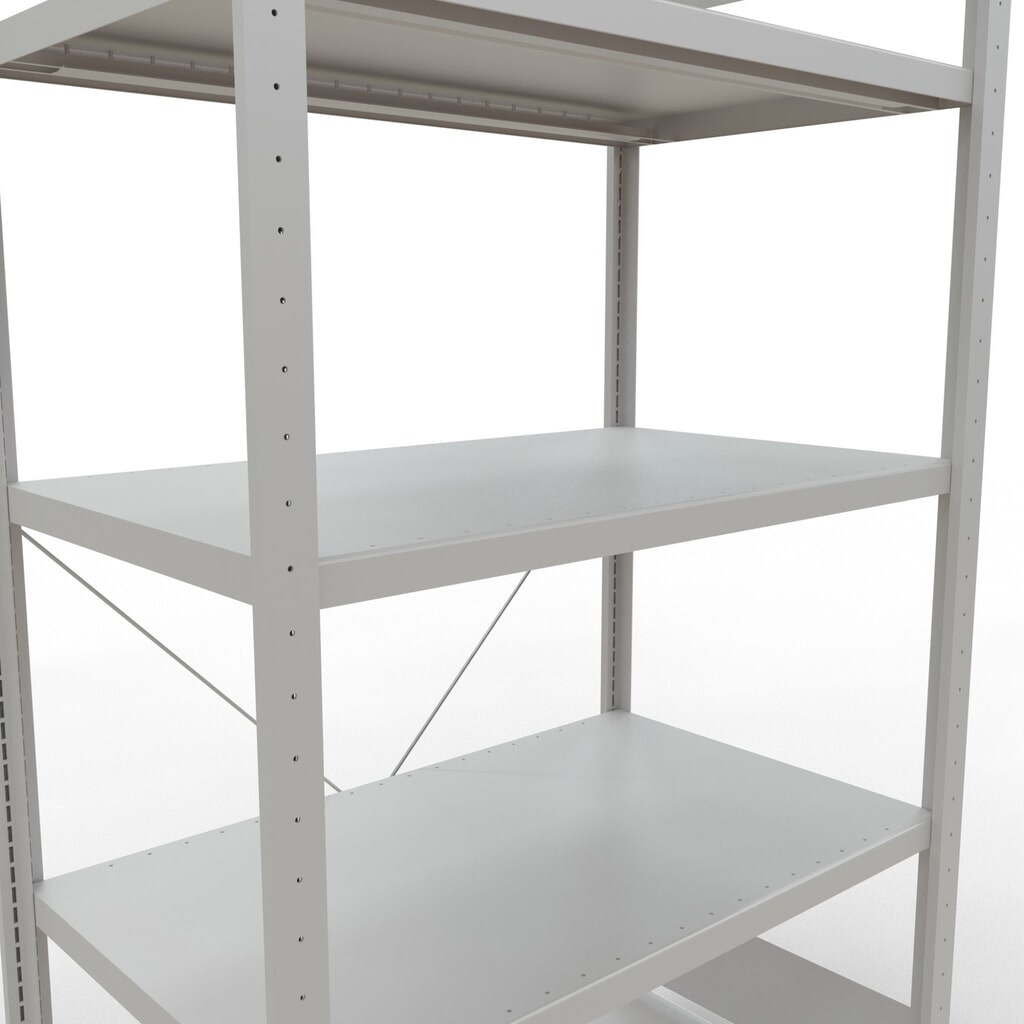 Scaffalatura a ripiani SCHULTE, grigio chiaro con 5 fondi in lamiera d'acciaio, portata per piano di 330 kg, AxLxP 2.000 x 1.060 x 636 mm Immagine del prodotto n. 5: Scaffalatura a ripiani SCHULTE, grigio chiaro con 5 fondi in lamiera d'acciaio, portata per piano di 330 kg, AxLxP 2.000 x 1.060 x 636 mm