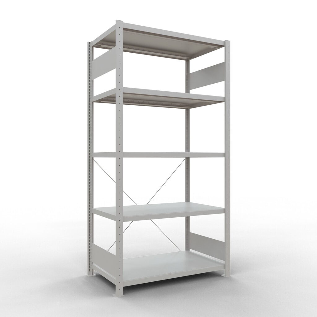 Scaffalatura a ripiani SCHULTE, grigio chiaro con 5 fondi in lamiera d'acciaio, portata per piano di 330 kg, AxLxP 2.000 x 1.060 x 636 mm Immagine del prodotto: Scaffalatura a ripiani SCHULTE, grigio chiaro con 5 fondi in lamiera d'acciaio, portata per piano di 330 kg, AxLxP 2.000 x 1.060 x 636 mm