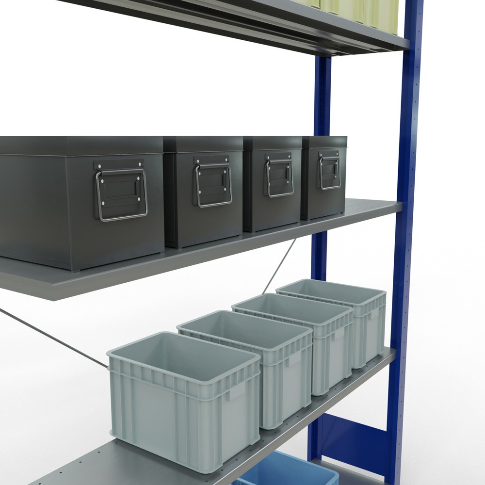 Immagine del prodotto n. 2: Scaffalatura a ripiani SCHULTE, sistema a incastro, campata aggiuntiva, portata per piano 150 kg, blu genziana/zincata, HxLxP 2.000 x 1.300 x 300 mm