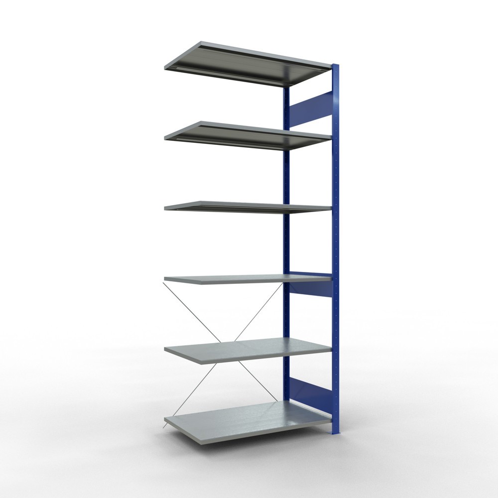 Immagine del prodotto: Scaffalatura a ripiani SCHULTE, sistema a incastro, campata aggiuntiva, portata per piano 150 kg, blu genziana/zincata, AxLxP 2.500 x 1.000 x 600 mm