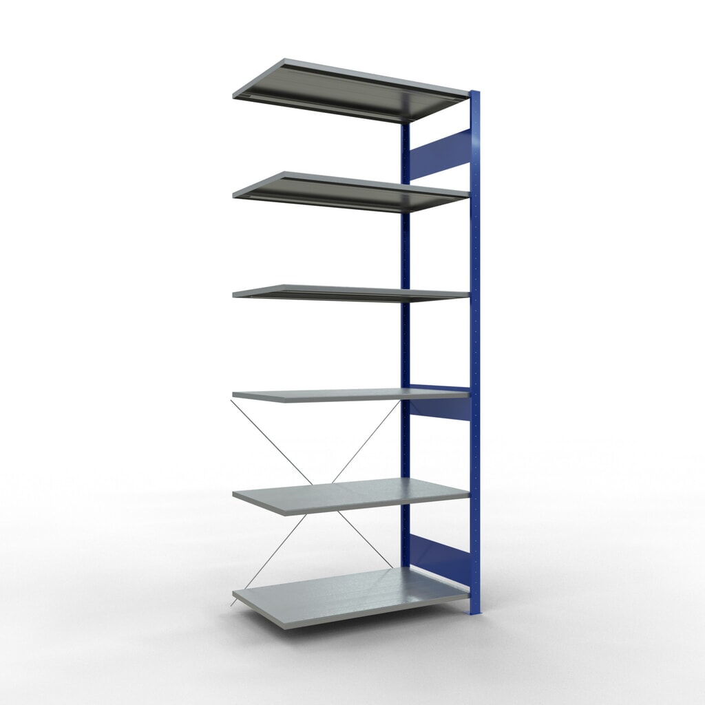 Scaffalatura a ripiani SCHULTE, sistema a incastro, campata aggiuntiva, portata per piano 150 kg, blu genziana/zincata, AxLxP 2.500 x 1.000 x 600 mm Immagine del prodotto: Scaffalatura a ripiani SCHULTE, sistema a incastro, campata aggiuntiva, portata per piano 150 kg, blu genziana/zincata, AxLxP 2.500 x 1.000 x 600 mm
