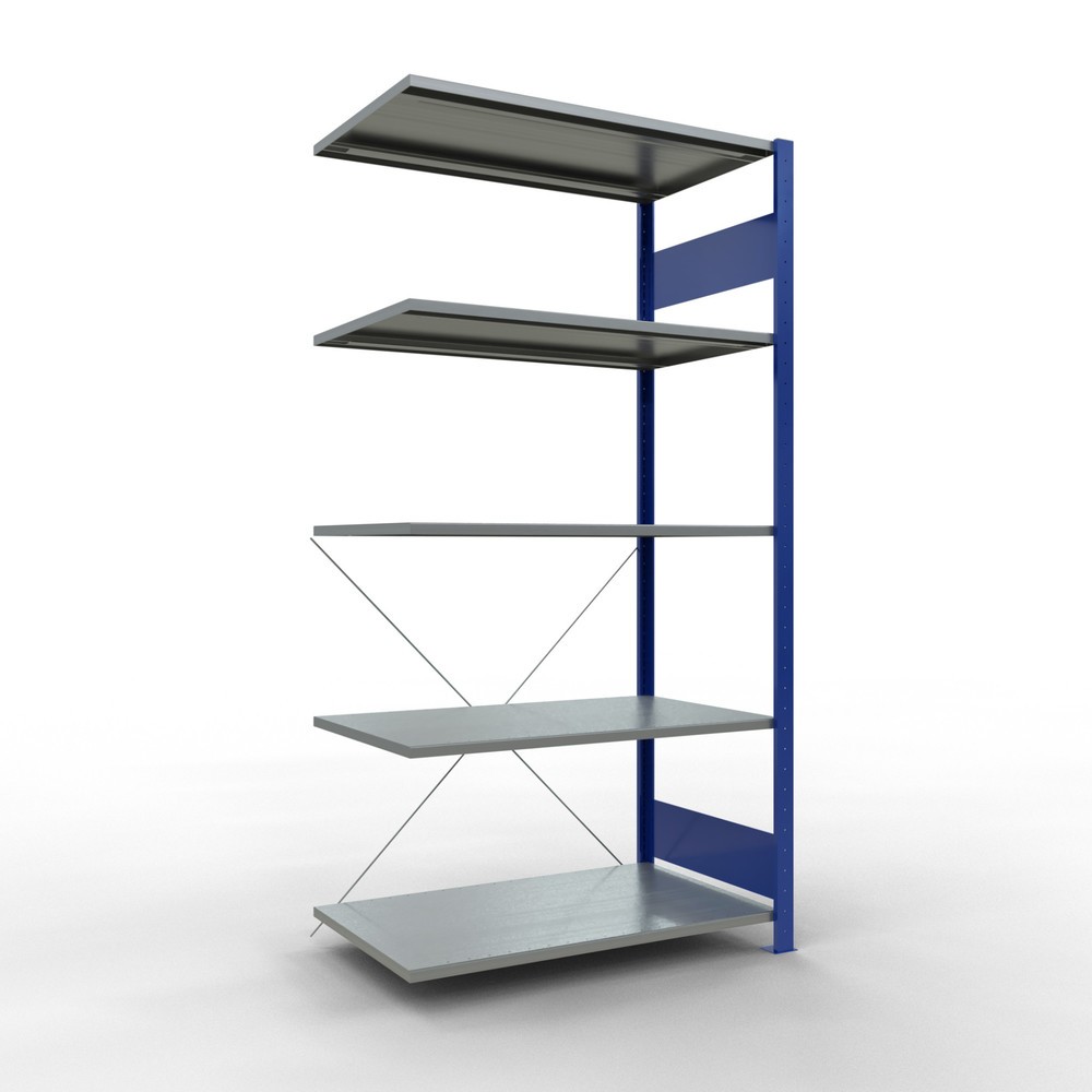 Immagine del prodotto: Scaffalatura a ripiani SCHULTE, sistema a incastro, campata aggiuntiva, portata per piano 150 kg, blu genziana/zincata, AxLxP 2.000 x 1.000 x 600 mm