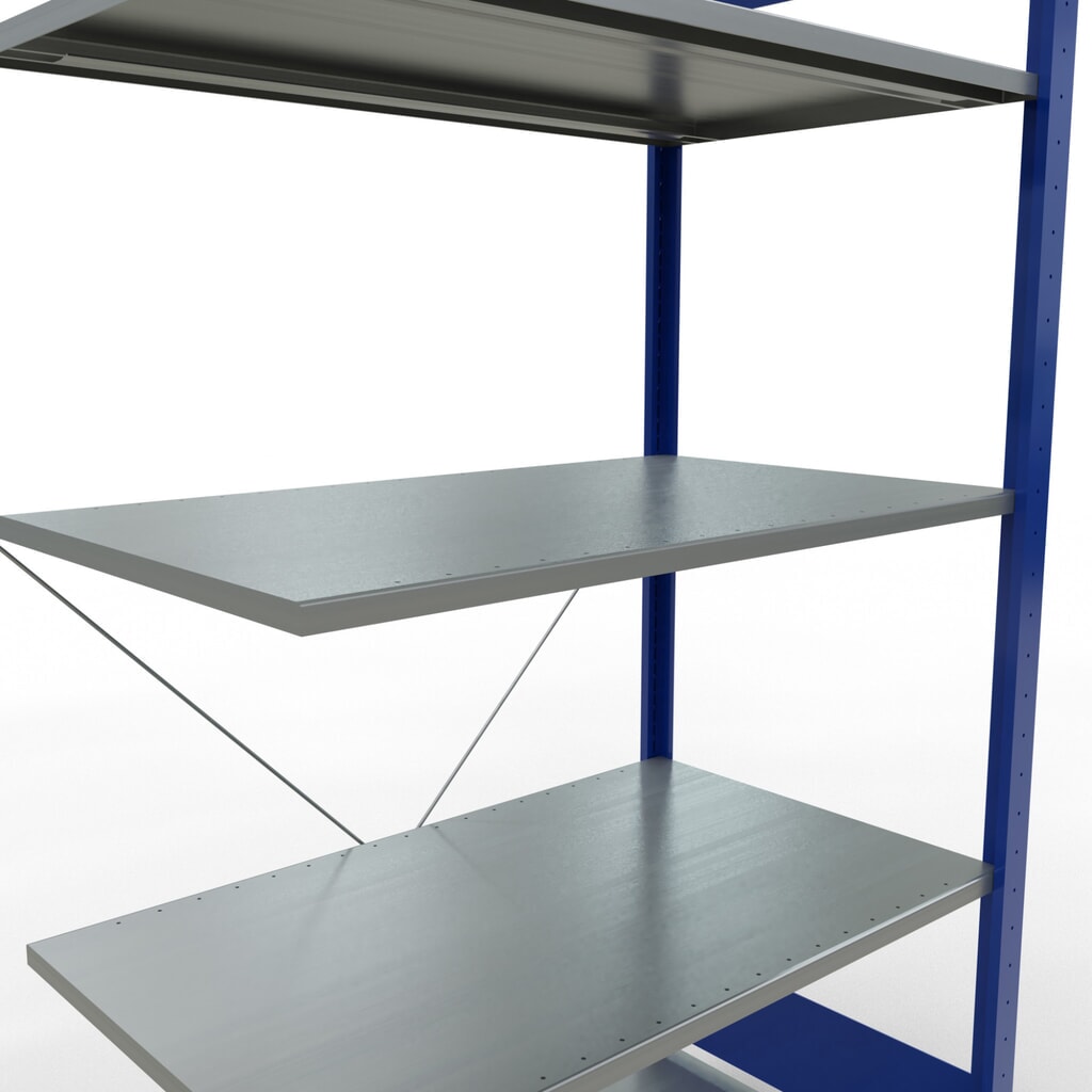 Scaffalatura a ripiani SCHULTE, sistema a incastro, campata aggiuntiva, portata per piano 150 kg, blu genziana/zincata, AxLxP 2.000 x 1.000 x 600 mm Immagine del prodotto n. 2: Scaffalatura a ripiani SCHULTE, sistema a incastro, campata aggiuntiva, portata per piano 150 kg, blu genziana/zincata, AxLxP 2.000 x 1.000 x 600 mm