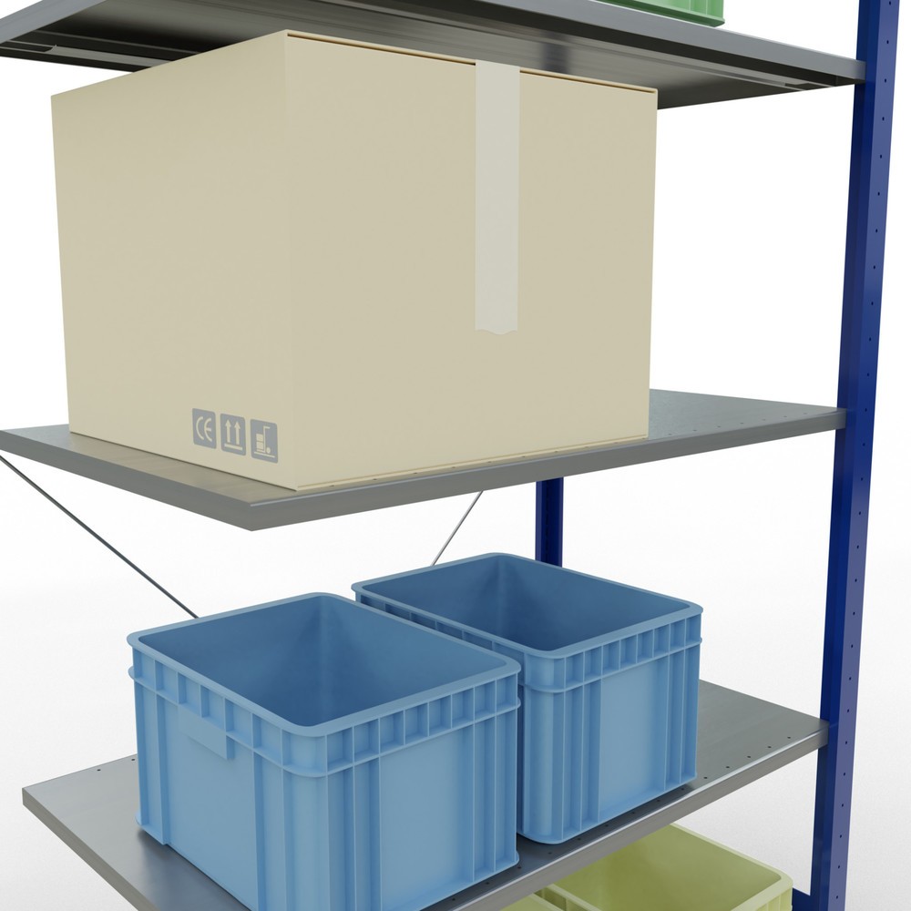 Immagine del prodotto n. 3: Scaffalatura a ripiani SCHULTE, sistema a incastro, campata aggiuntiva, portata per piano 150 kg, blu genziana/zincata, AxLxP 2.000 x 1.000 x 600 mm
