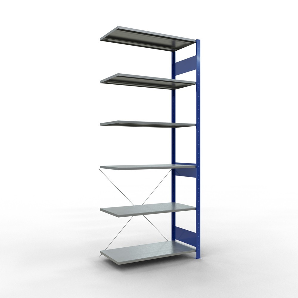 Immagine del prodotto: Scaffalatura a ripiani SCHULTE, sistema a incastro, campata aggiuntiva, portata per piano 150 kg, blu genziana/zincata, AxLxP 2.500 x 1.000 x 500 mm
