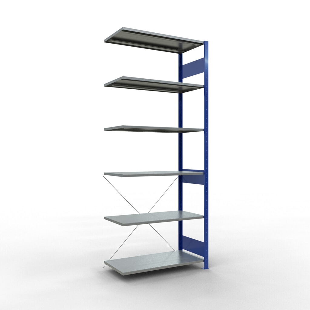 Scaffalatura a ripiani SCHULTE, sistema a incastro, campata aggiuntiva, portata per piano 150 kg, blu genziana/zincata, AxLxP 2.500 x 1.000 x 500 mm Immagine del prodotto: Scaffalatura a ripiani SCHULTE, sistema a incastro, campata aggiuntiva, portata per piano 150 kg, blu genziana/zincata, AxLxP 2.500 x 1.000 x 500 mm