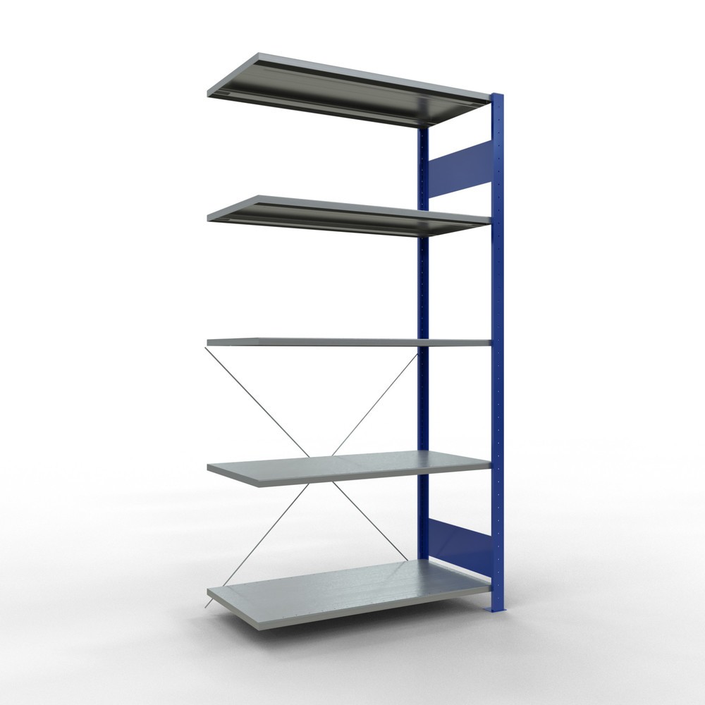 Immagine del prodotto: Scaffalatura a ripiani SCHULTE, sistema a incastro, campata aggiuntiva, portata per piano 150 kg, blu genziana/zincata, AxLxP 2.000 x 1.000 x 500 mm