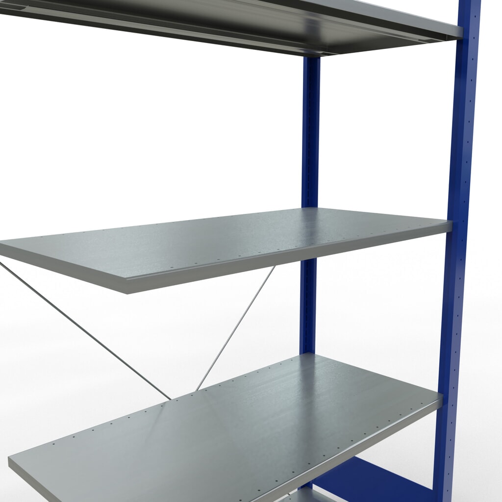 Scaffalatura a ripiani SCHULTE, sistema a incastro, campata aggiuntiva, portata per piano 150 kg, blu genziana/zincata, AxLxP 2.000 x 1.000 x 500 mm Immagine del prodotto n. 2: Scaffalatura a ripiani SCHULTE, sistema a incastro, campata aggiuntiva, portata per piano 150 kg, blu genziana/zincata, AxLxP 2.000 x 1.000 x 500 mm