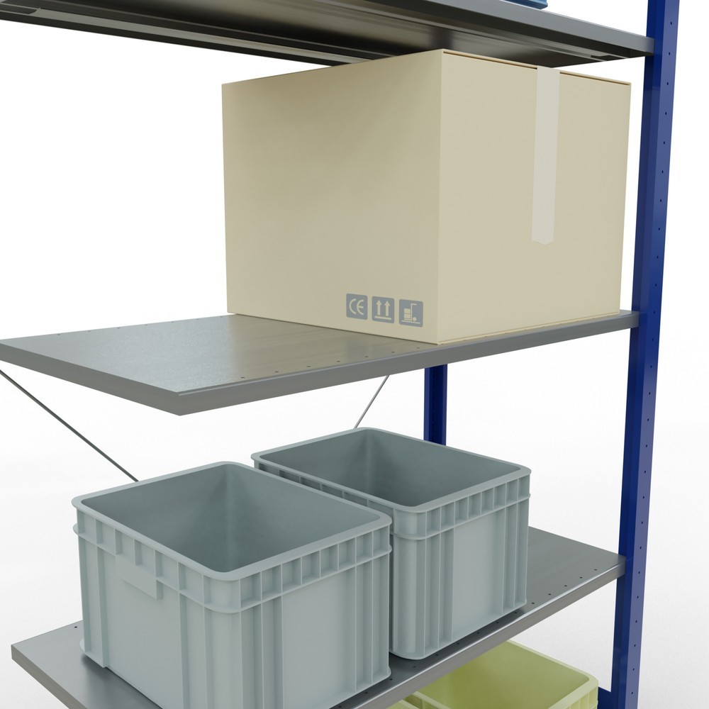 Immagine del prodotto n. 3: Scaffalatura a ripiani SCHULTE, sistema a incastro, campata aggiuntiva, portata per piano 150 kg, blu genziana/zincata, AxLxP 2.000 x 1.000 x 500 mm