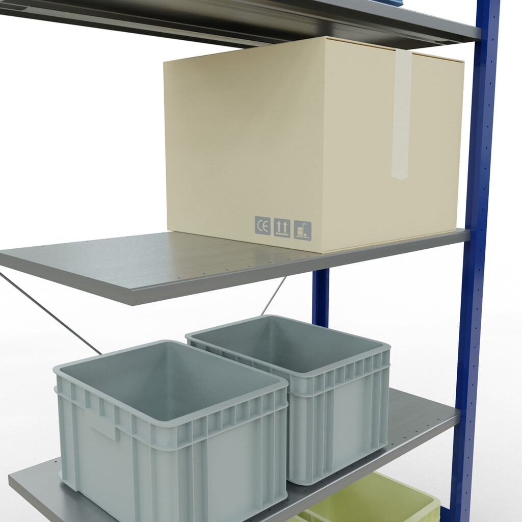 Scaffalatura a ripiani SCHULTE, sistema a incastro, campata aggiuntiva, portata per piano 150 kg, blu genziana/zincata, AxLxP 2.000 x 1.000 x 500 mm Immagine del prodotto n. 3: Scaffalatura a ripiani SCHULTE, sistema a incastro, campata aggiuntiva, portata per piano 150 kg, blu genziana/zincata, AxLxP 2.000 x 1.000 x 500 mm