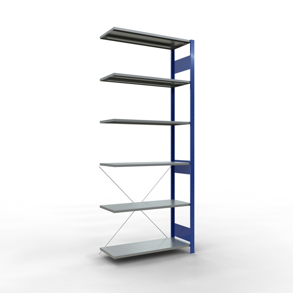 Immagine del prodotto: Scaffalatura a ripiani SCHULTE, sistema a incastro, campata aggiuntiva, portata per piano 150 kg, blu genziana/zincata, AxLxP 2.500 x 1.000 x 400 mm