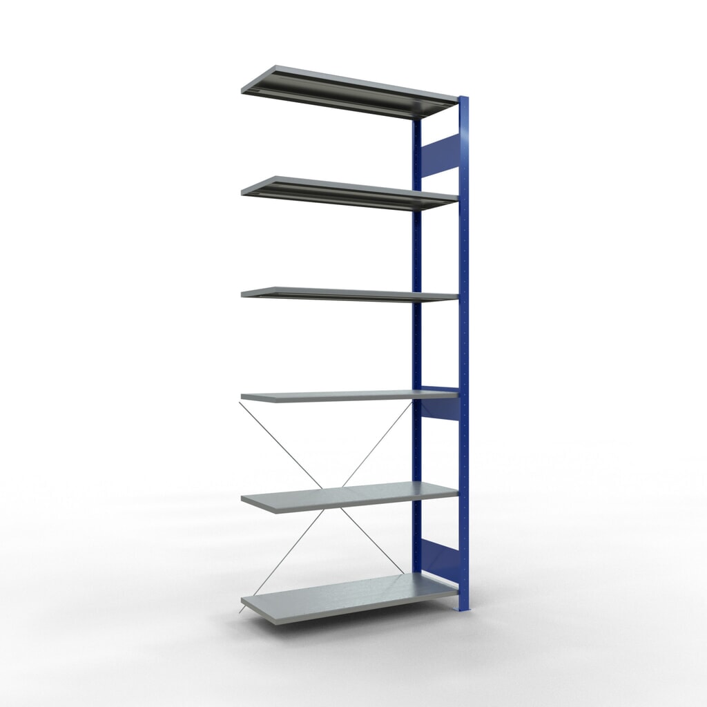 Immagine del prodotto: Scaffalatura a ripiani SCHULTE, sistema a incastro, campata aggiuntiva, portata per piano 150 kg, blu genziana/zincata, AxLxP 2.500 x 1.000 x 400 mm