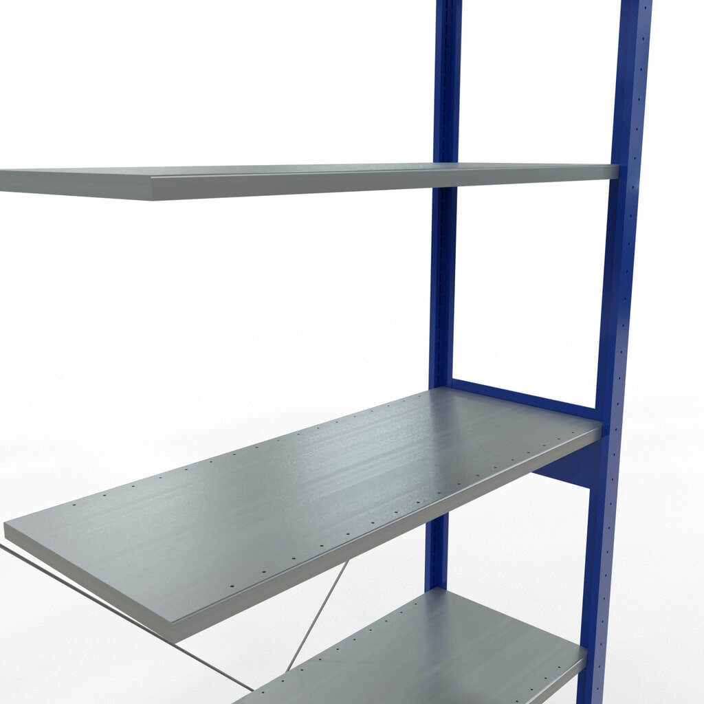 Scaffalatura a ripiani SCHULTE, sistema a incastro, campata aggiuntiva, portata per piano 150 kg, blu genziana/zincata, AxLxP 2.500 x 1.000 x 400 mm Immagine del prodotto n. 2: Scaffalatura a ripiani SCHULTE, sistema a incastro, campata aggiuntiva, portata per piano 150 kg, blu genziana/zincata, AxLxP 2.500 x 1.000 x 400 mm