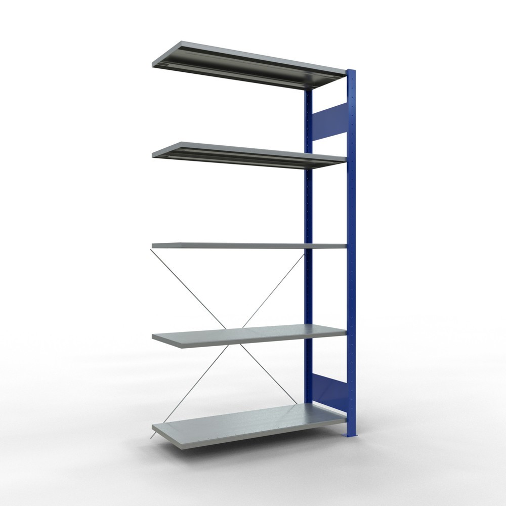 Immagine del prodotto n. 1: Scaffalatura a ripiani SCHULTE, sistema a incastro, campata aggiuntiva, portata per piano 150 kg, blu genziana/zincata, AxLxP 2.000 x 1.000 x 400 mm