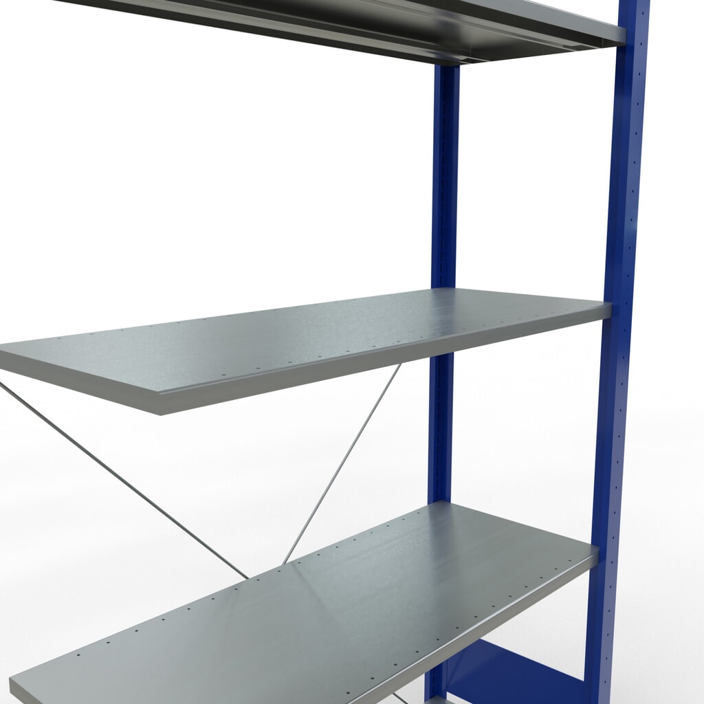 Immagine del prodotto n. 2: Scaffalatura a ripiani SCHULTE, sistema a incastro, campata aggiuntiva, portata per piano 150 kg, blu genziana/zincata, AxLxP 2.000 x 1.000 x 400 mm