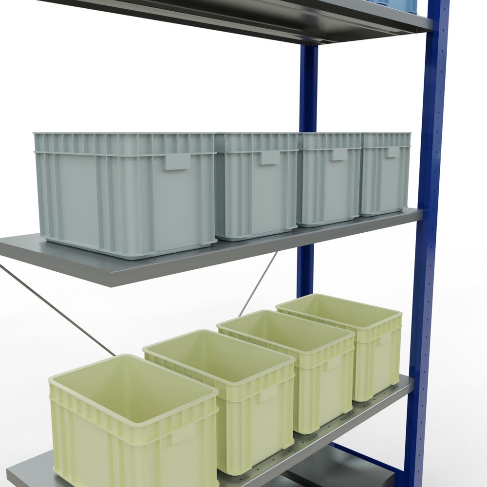 Immagine del prodotto n. 3: Scaffalatura a ripiani SCHULTE, sistema a incastro, campata aggiuntiva, portata per piano 150 kg, blu genziana/zincata, AxLxP 2.000 x 1.000 x 400 mm