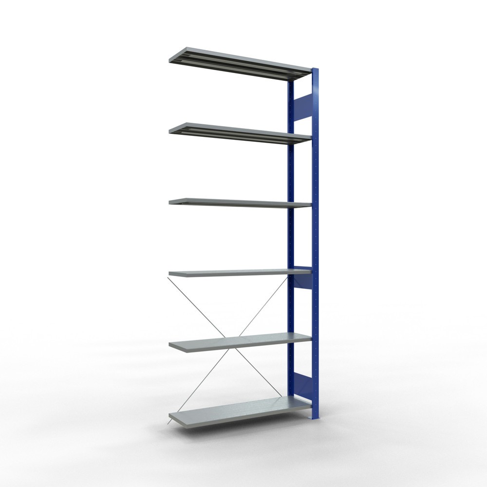 Immagine del prodotto: Scaffalatura a ripiani SCHULTE, sistema a incastro, campata aggiuntiva, portata per piano 150 kg, blu genziana/zincata, HxLxP 2.500 x 1.000 x 300 mm