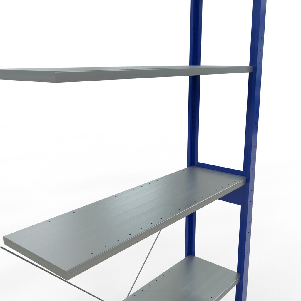 Immagine del prodotto n. 2: Scaffalatura a ripiani SCHULTE, sistema a incastro, campata aggiuntiva, portata per piano 150 kg, blu genziana/zincata, HxLxP 2.500 x 1.000 x 300 mm