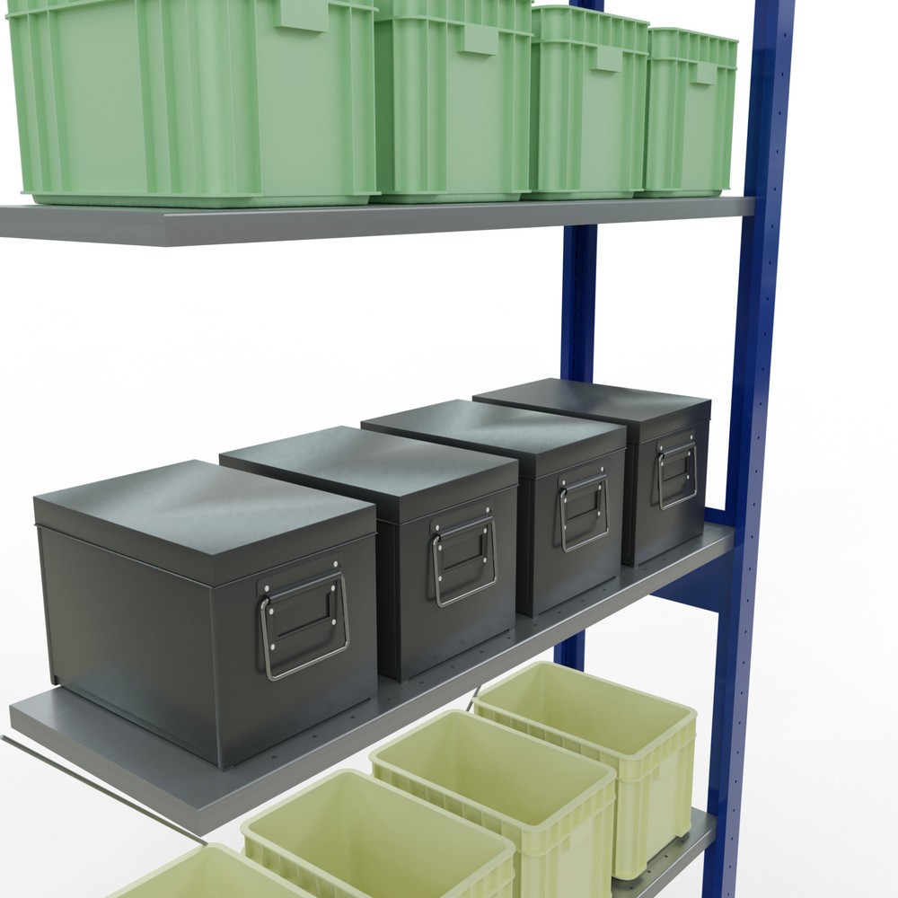 Immagine del prodotto n. 3: Scaffalatura a ripiani SCHULTE, sistema a incastro, campata aggiuntiva, portata per piano 150 kg, blu genziana/zincata, HxLxP 2.500 x 1.000 x 300 mm