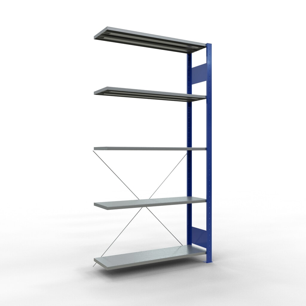 Immagine del prodotto n. 1: Scaffalatura a ripiani SCHULTE, sistema a incastro, campata aggiuntiva, portata per piano 150 kg, blu genziana/zincata, AxLxP 2.000 x 1.000 x 300 mm
