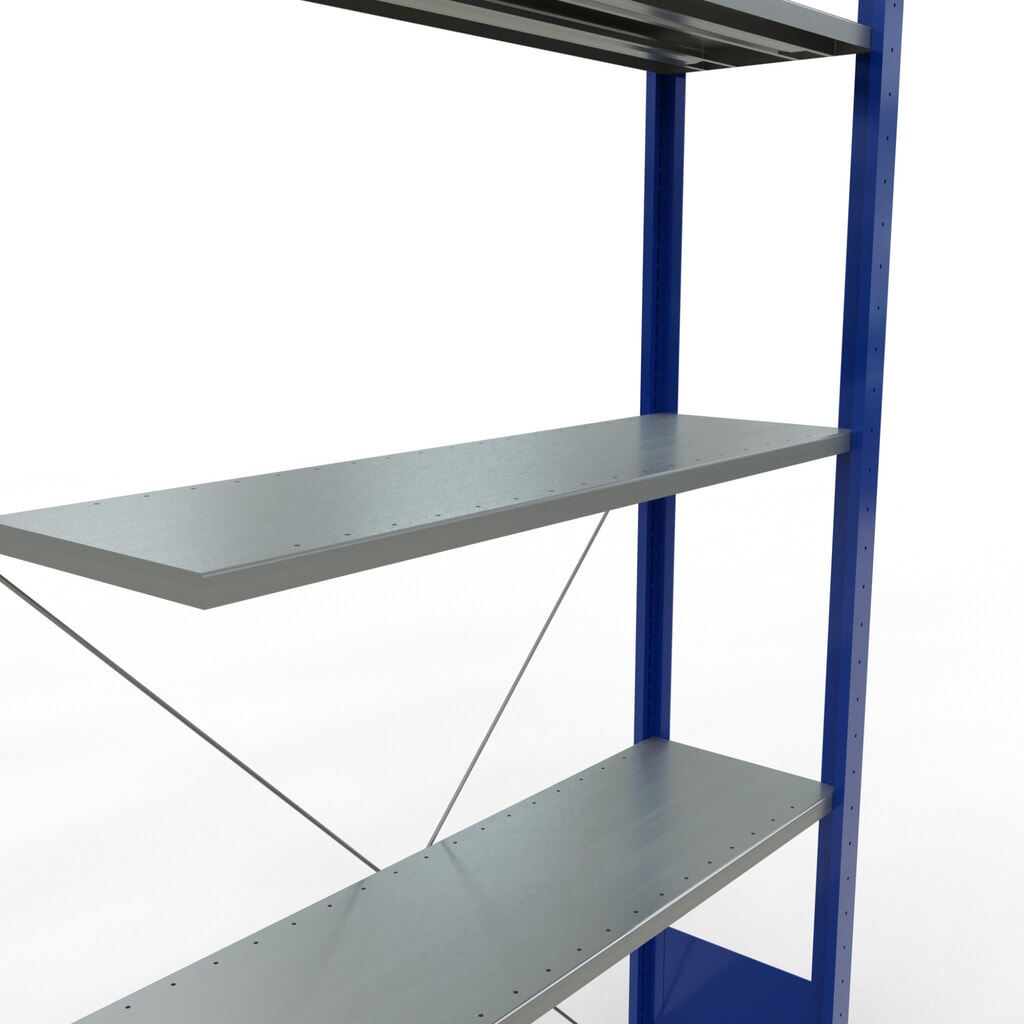 Scaffalatura a ripiani SCHULTE, sistema a incastro, campata aggiuntiva, portata per piano 150 kg, blu genziana/zincata, AxLxP 2.000 x 1.000 x 300 mm Immagine del prodotto n. 2: Scaffalatura a ripiani SCHULTE, sistema a incastro, campata aggiuntiva, portata per piano 150 kg, blu genziana/zincata, AxLxP 2.000 x 1.000 x 300 mm