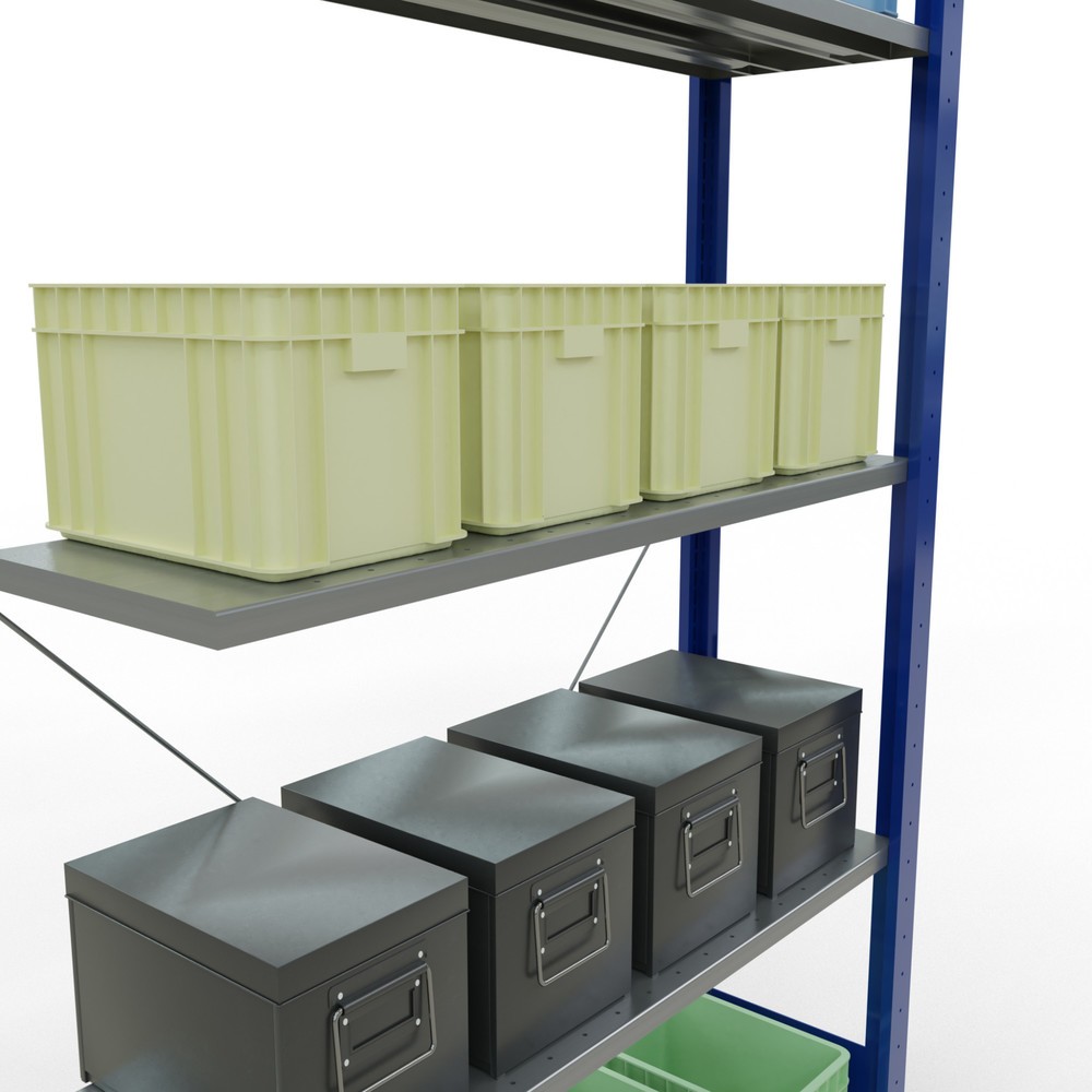 Immagine del prodotto n. 3: Scaffalatura a ripiani SCHULTE, sistema a incastro, campata aggiuntiva, portata per piano 150 kg, blu genziana/zincata, AxLxP 2.000 x 1.000 x 300 mm