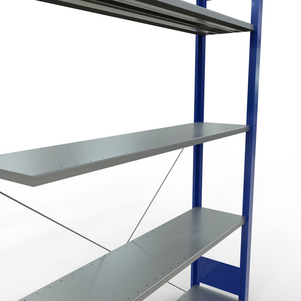 Immagine del prodotto n. 5: Scaffalatura a ripiani SCHULTE, sistema a incastro, campata aggiuntiva, portata per piano 150 kg, blu genziana/zincata, HxLxP 2.000 x 1.300 x 300 mm