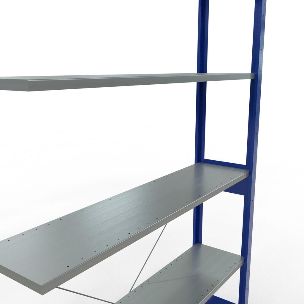 Scaffalatura a ripiani SCHULTE, sistema a incastro, campata aggiuntiva, portata per piano 150 kg, blu genziana/zincata, HxLxP 2.500 x 1.300 x 300 mm Immagine del prodotto n. 5: Scaffalatura a ripiani SCHULTE, sistema a incastro, campata aggiuntiva, portata per piano 150 kg, blu genziana/zincata, HxLxP 2.500 x 1.300 x 300 mm
