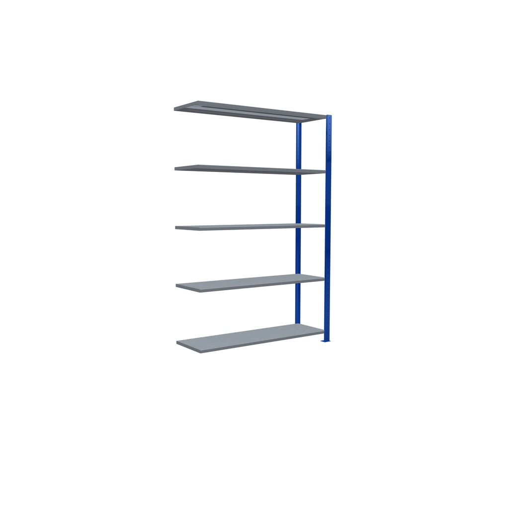 Immagine del prodotto n. 2: Scaffalatura a ripiani SCHULTE, sistema a incastro, campata aggiuntiva, portata per piano 150 kg, blu genziana/zincata, HxLxP 2.000 x 1.300 x 400 mm