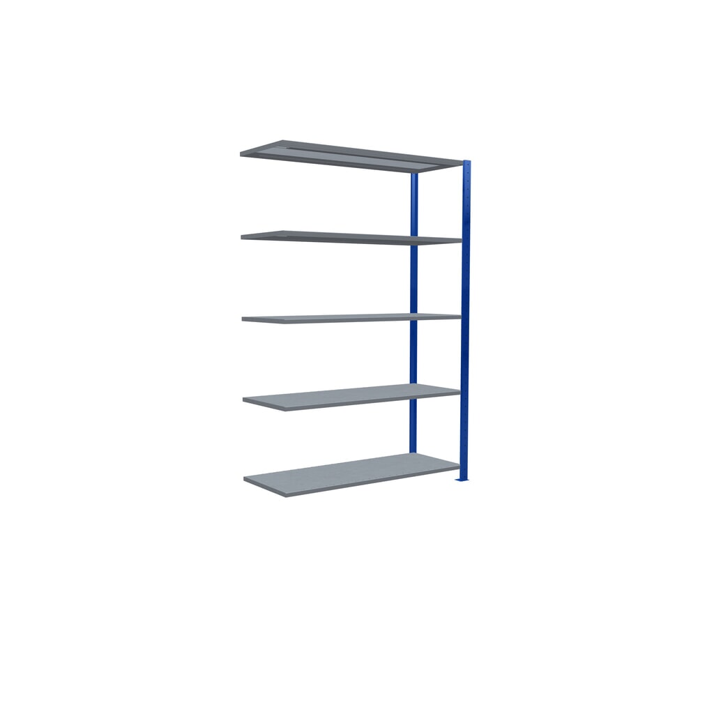 Scaffalatura a ripiani SCHULTE, sistema a incastro, campata aggiuntiva, portata per piano 150 kg, blu genziana/zincata, HxLxP 2.000 x 1.300 x 500 mm Immagine del prodotto n. 2: Scaffalatura a ripiani SCHULTE, sistema a incastro, campata aggiuntiva, portata per piano 150 kg, blu genziana/zincata, HxLxP 2.000 x 1.300 x 500 mm