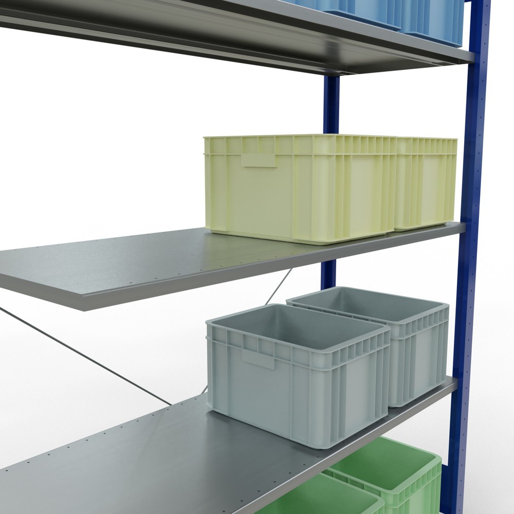 Immagine del prodotto n. 4: Scaffalatura a ripiani SCHULTE, sistema a incastro, campata aggiuntiva, portata per piano 150 kg, blu genziana/zincata, HxLxP 2.000 x 1.300 x 500 mm
