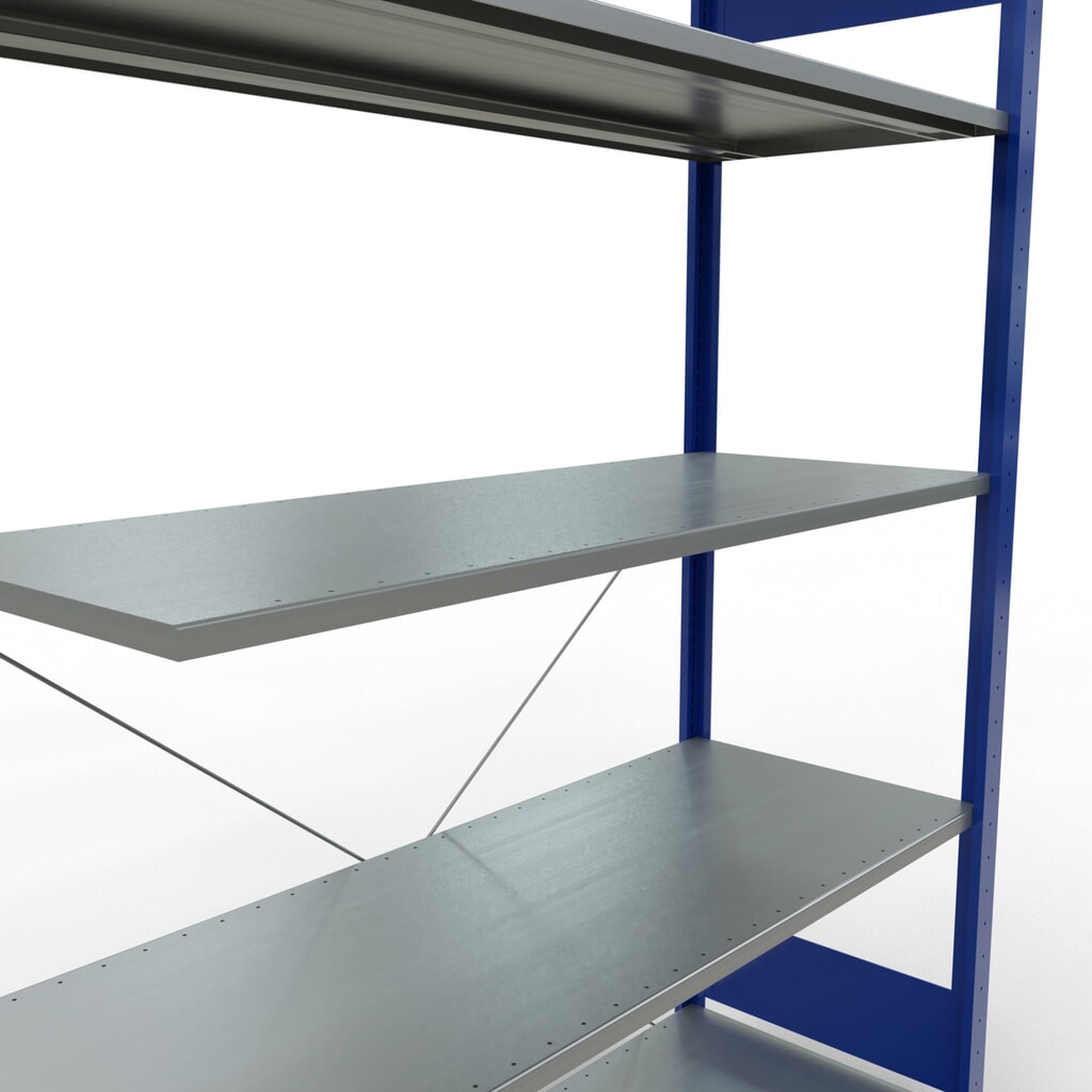Scaffalatura a ripiani SCHULTE, sistema a incastro, campata aggiuntiva, portata per piano 150 kg, blu genziana/zincata, HxLxP 2.000 x 1.300 x 500 mm Immagine del prodotto n. 5: Scaffalatura a ripiani SCHULTE, sistema a incastro, campata aggiuntiva, portata per piano 150 kg, blu genziana/zincata, HxLxP 2.000 x 1.300 x 500 mm