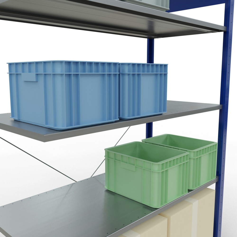 Immagine del prodotto n. 4: Scaffalatura a ripiani SCHULTE, sistema a incastro, campata aggiuntiva, portata per piano 150 kg, blu genziana/zincata, AxLxP 2.000 x 1.300 x 600 mm