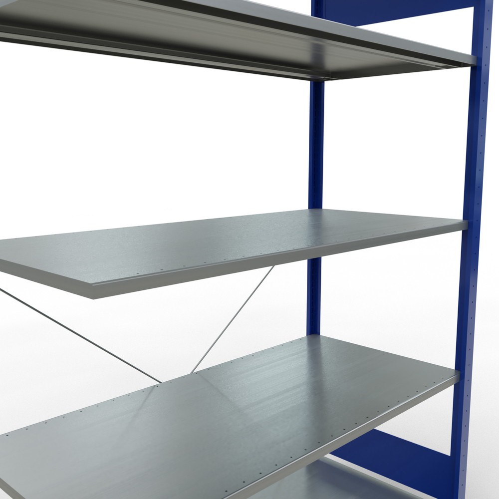 Immagine del prodotto n. 5: Scaffalatura a ripiani SCHULTE, sistema a incastro, campata aggiuntiva, portata per piano 150 kg, blu genziana/zincata, AxLxP 2.000 x 1.300 x 600 mm