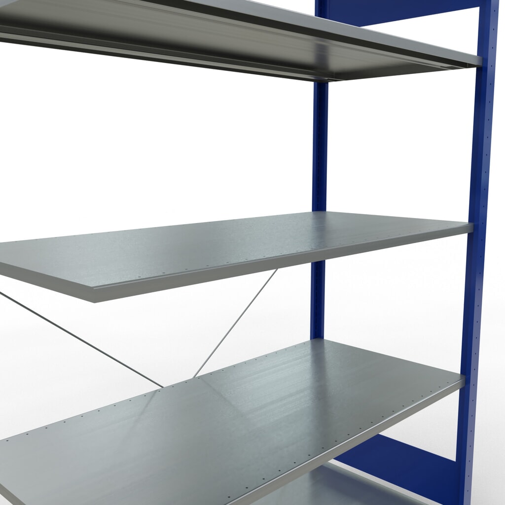 Scaffalatura a ripiani SCHULTE, sistema a incastro, campata aggiuntiva, portata per piano 150 kg, blu genziana/zincata, AxLxP 2.000 x 1.300 x 600 mm Immagine del prodotto n. 5: Scaffalatura a ripiani SCHULTE, sistema a incastro, campata aggiuntiva, portata per piano 150 kg, blu genziana/zincata, AxLxP 2.000 x 1.300 x 600 mm