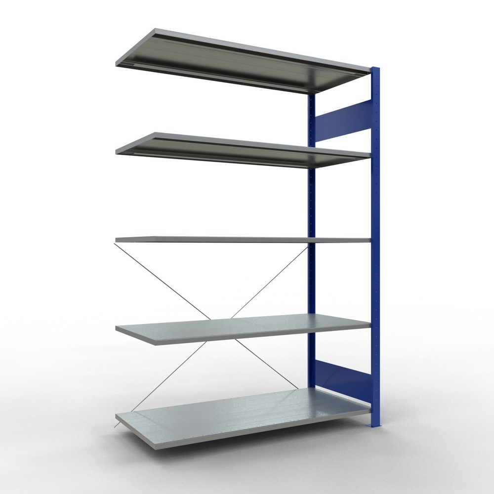 Immagine del prodotto: Scaffalatura a ripiani SCHULTE, sistema a incastro, campata aggiuntiva, portata per piano 150 kg, blu genziana/zincata, AxLxP 2.000 x 1.300 x 600 mm