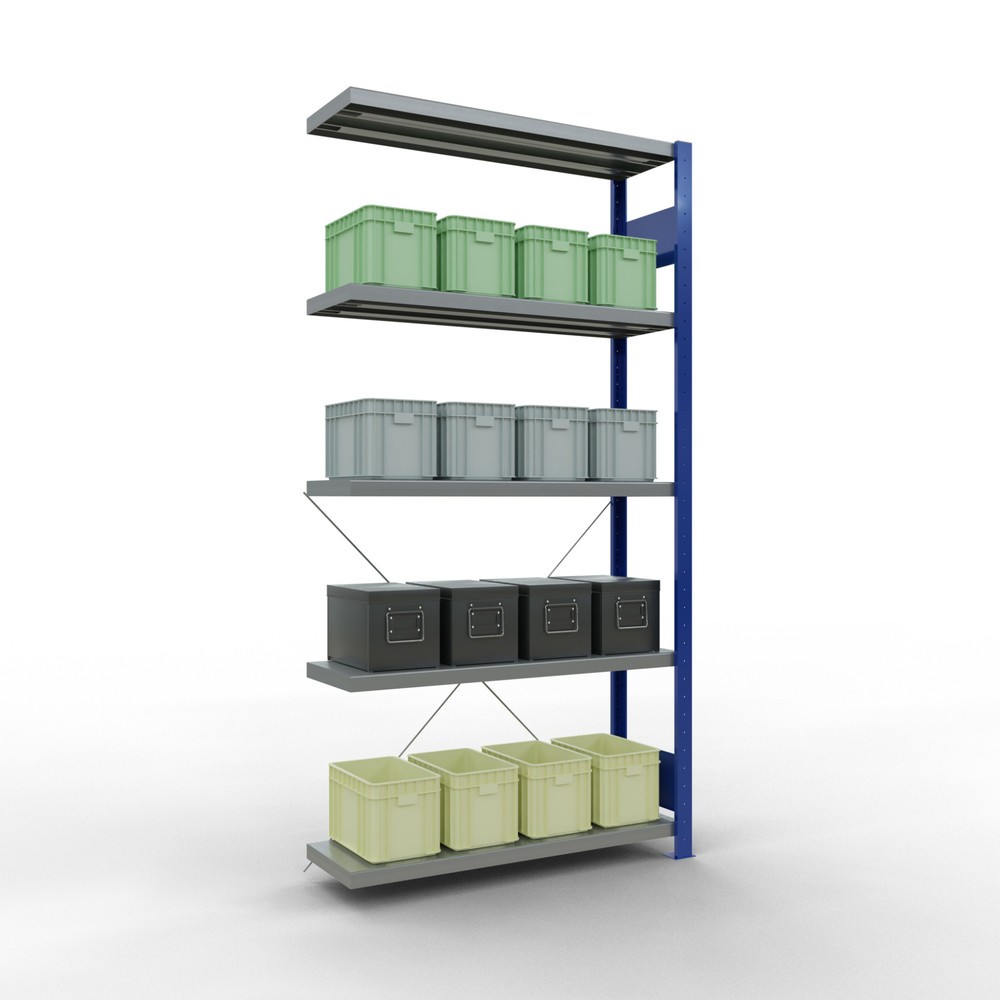 Immagine del prodotto n. 3: Scaffalatura a ripiani SCHULTE, montaggio a incastro, campata aggiuntiva, portata per piano 330 kg, blu genziana/zincata, HxLxP 2.000 x 1.000 x 300 mm