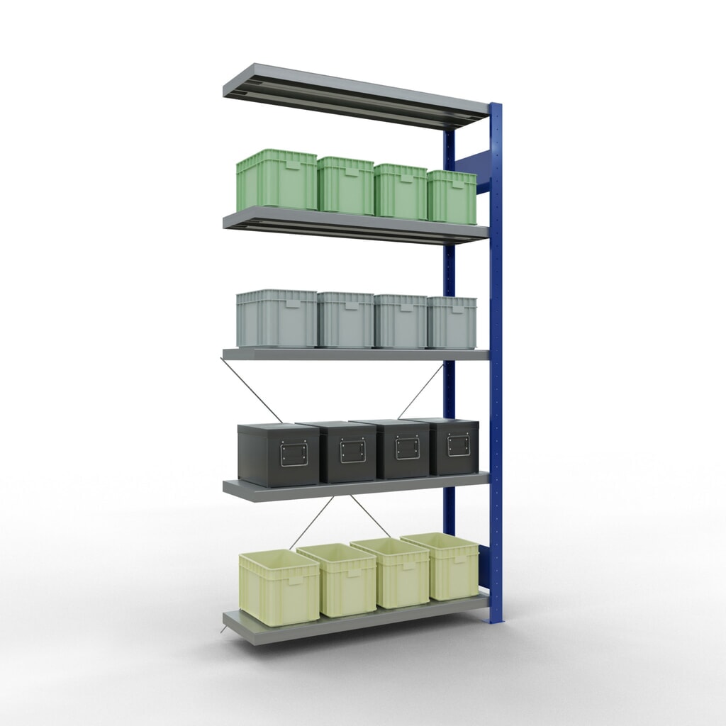 Scaffalatura a ripiani SCHULTE, montaggio a incastro, campata aggiuntiva, portata per piano 330 kg, blu genziana/zincata, HxLxP 2.000 x 1.000 x 300 mm Immagine del prodotto n. 3: Scaffalatura a ripiani SCHULTE, montaggio a incastro, campata aggiuntiva, portata per piano 330 kg, blu genziana/zincata, HxLxP 2.000 x 1.000 x 300 mm