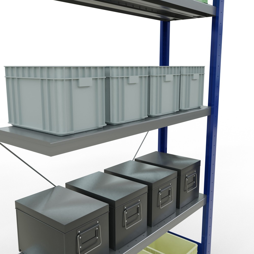 Immagine del prodotto n. 4: Scaffalatura a ripiani SCHULTE, montaggio a incastro, campata aggiuntiva, portata per piano 330 kg, blu genziana/zincata, HxLxP 2.000 x 1.000 x 300 mm