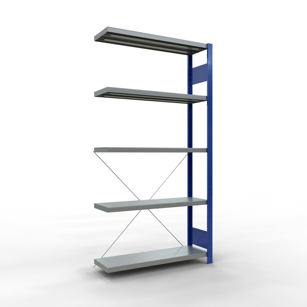 Immagine del prodotto n. 1: Scaffalatura a ripiani SCHULTE, montaggio a incastro, campata aggiuntiva, portata per piano 330 kg, blu genziana/zincata, HxLxP 2.000 x 1.000 x 300 mm