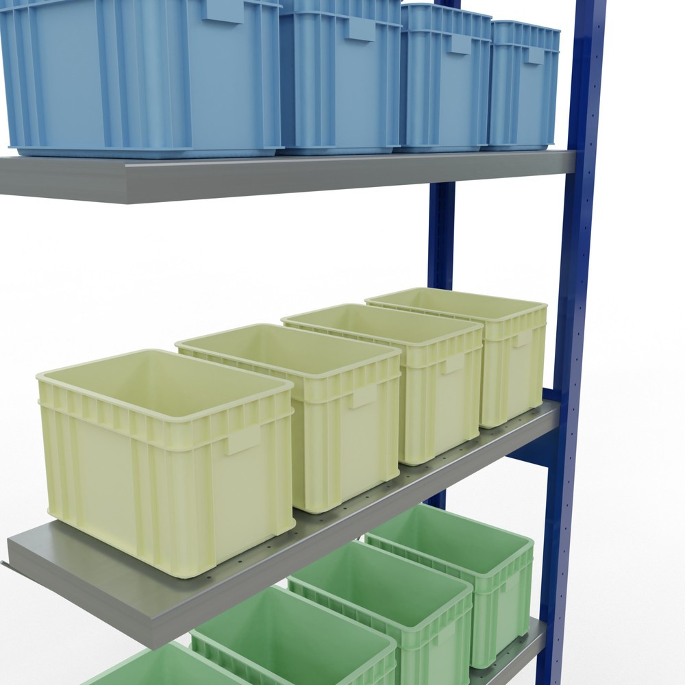 Immagine del prodotto n. 4: Scaffalatura a ripiani SCHULTE, montaggio a incastro, campata aggiuntiva, portata per piano 330 kg, blu genziana/zincata, HxLxP 2.500 x 1.000 x 300 mm
