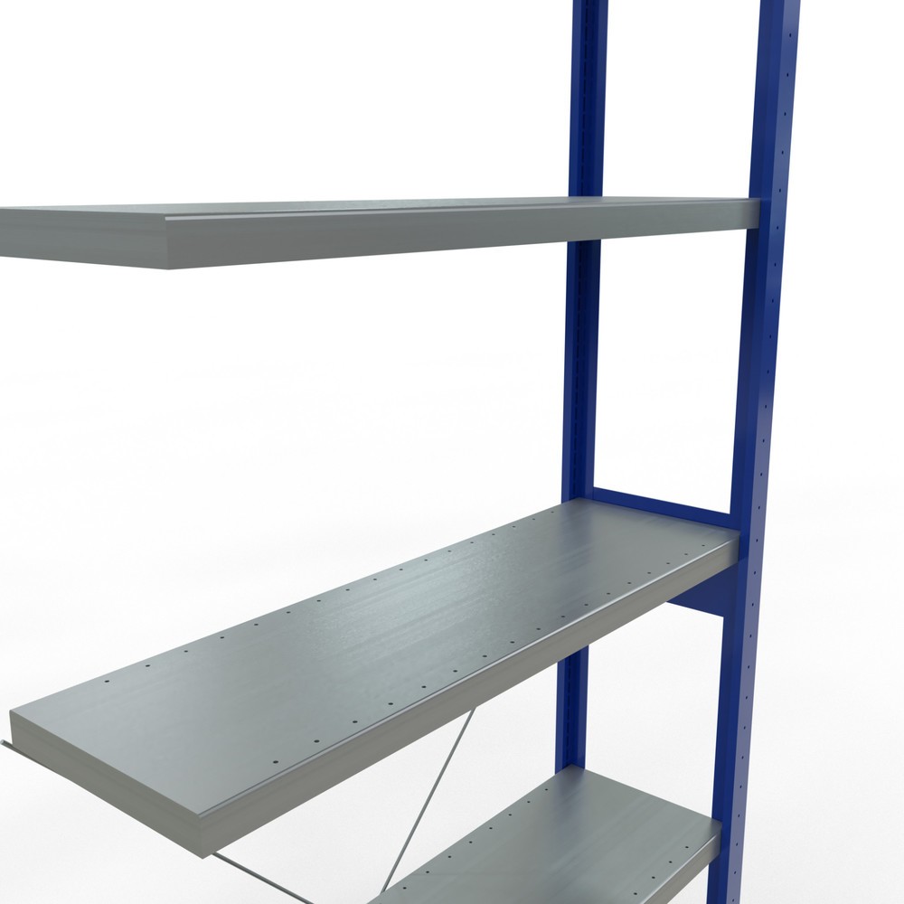 Immagine del prodotto n. 5: Scaffalatura a ripiani SCHULTE, montaggio a incastro, campata aggiuntiva, portata per piano 330 kg, blu genziana/zincata, HxLxP 2.500 x 1.000 x 300 mm
