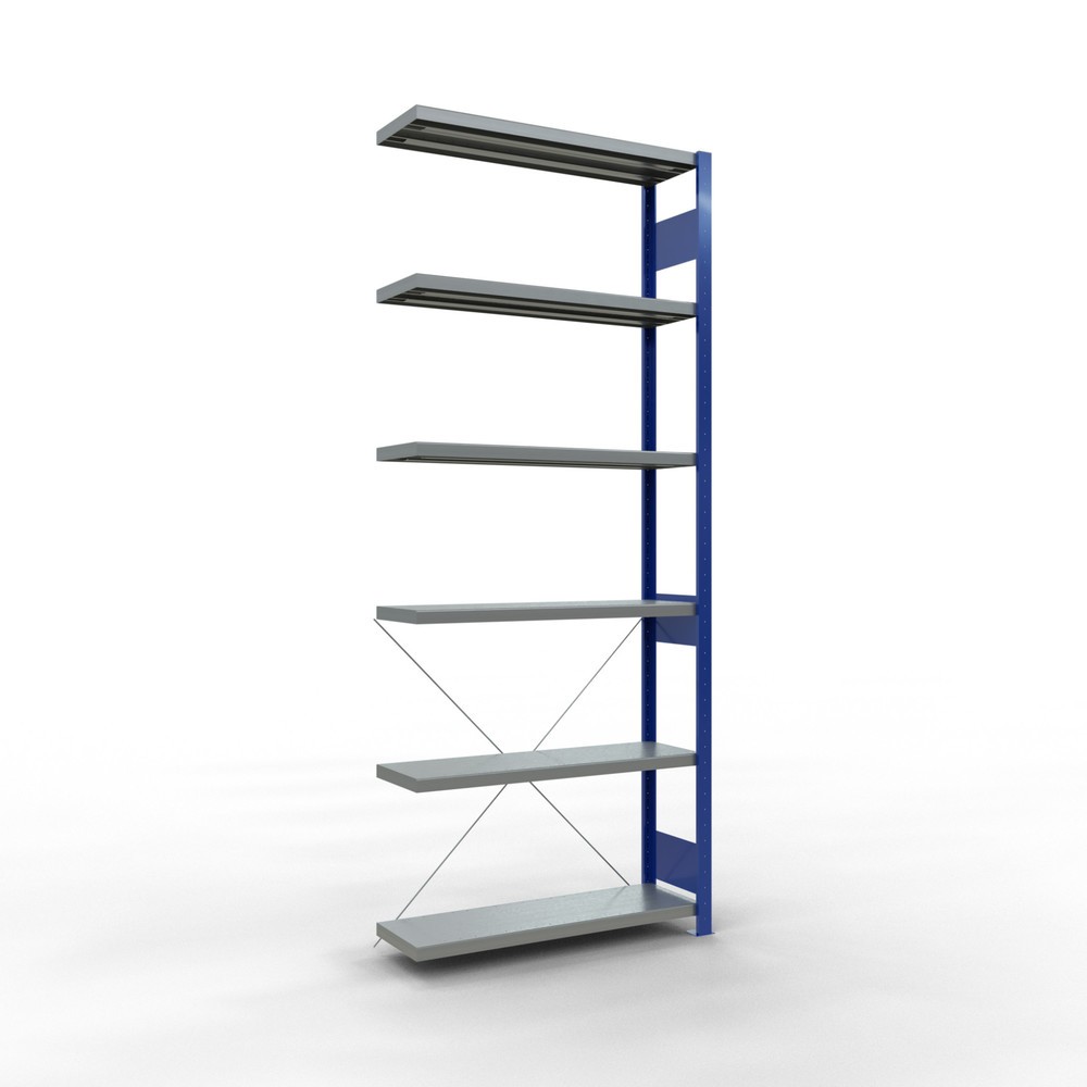 Immagine del prodotto: Scaffalatura a ripiani SCHULTE, montaggio a incastro, campata aggiuntiva, portata per piano 330 kg, blu genziana/zincata, HxLxP 2.500 x 1.000 x 300 mm