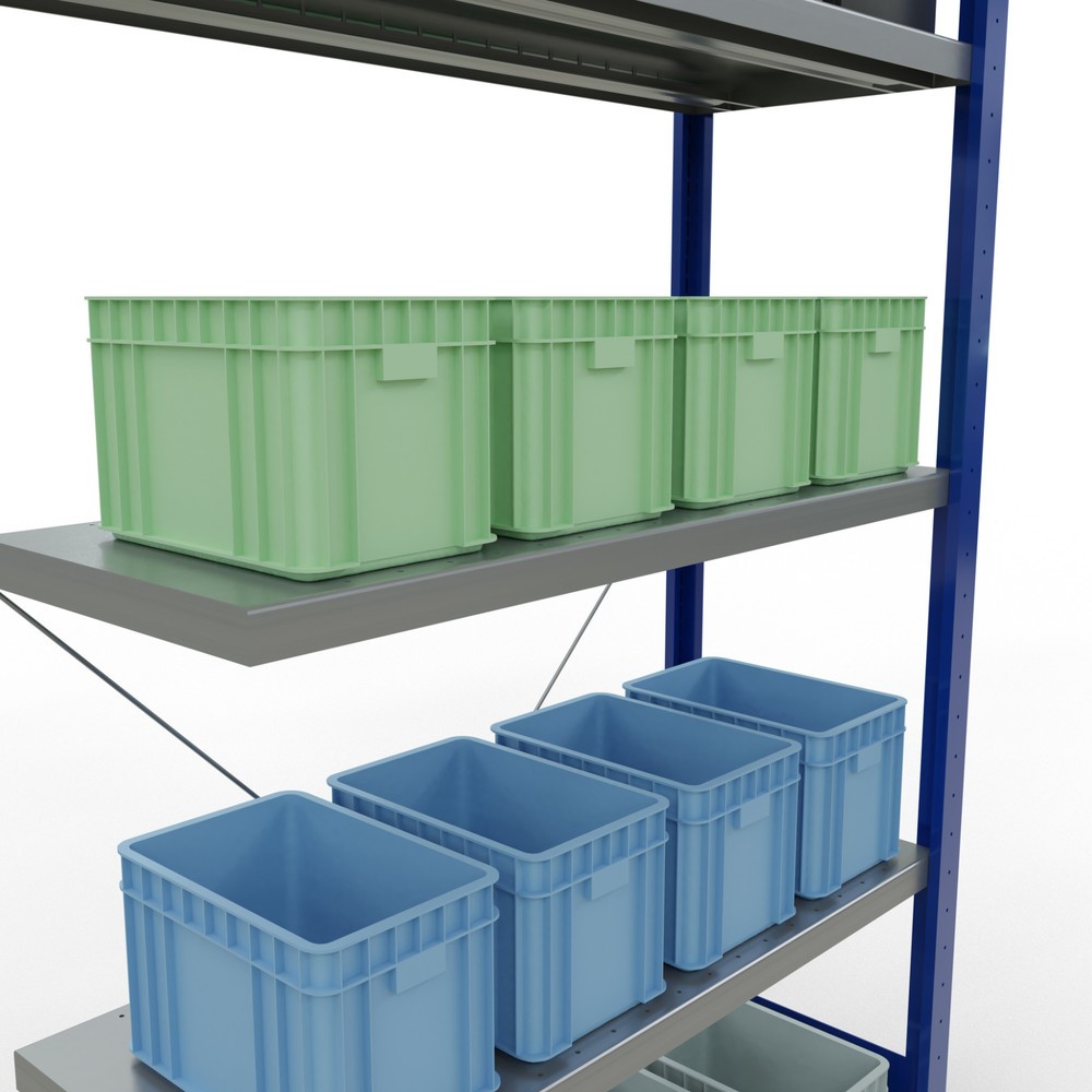 Immagine del prodotto n. 4: Scaffalatura a ripiani SCHULTE, montaggio a incastro, campata aggiuntiva, portata per piano 330 kg, blu genziana/zincata, AxLxP 2.000 x 1.000 x 400 mm