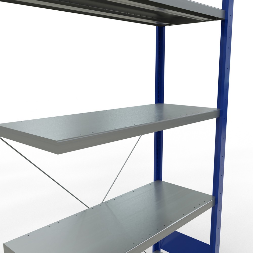 Immagine del prodotto n. 5: Scaffalatura a ripiani SCHULTE, montaggio a incastro, campata aggiuntiva, portata per piano 330 kg, blu genziana/zincata, AxLxP 2.000 x 1.000 x 400 mm