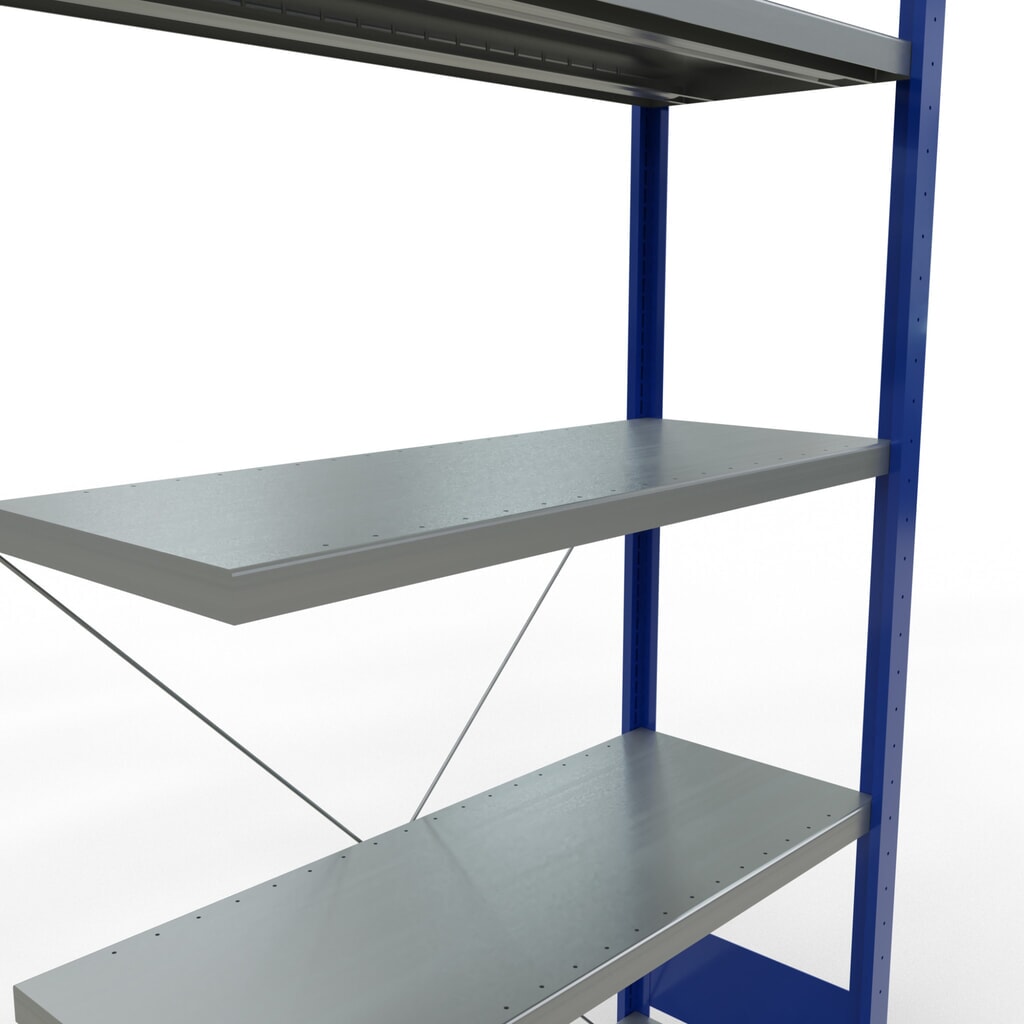 Immagine del prodotto n. 5: Scaffalatura a ripiani SCHULTE, montaggio a incastro, campata aggiuntiva, portata per piano 330 kg, blu genziana/zincata, AxLxP 2.000 x 1.000 x 400 mm