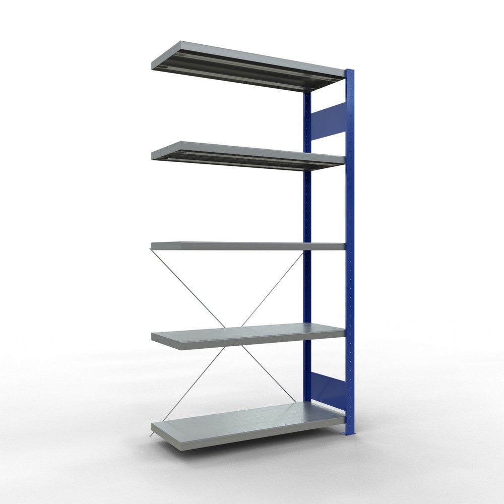 Immagine del prodotto: Scaffalatura a ripiani SCHULTE, montaggio a incastro, campata aggiuntiva, portata per piano 330 kg, blu genziana/zincata, AxLxP 2.000 x 1.000 x 400 mm