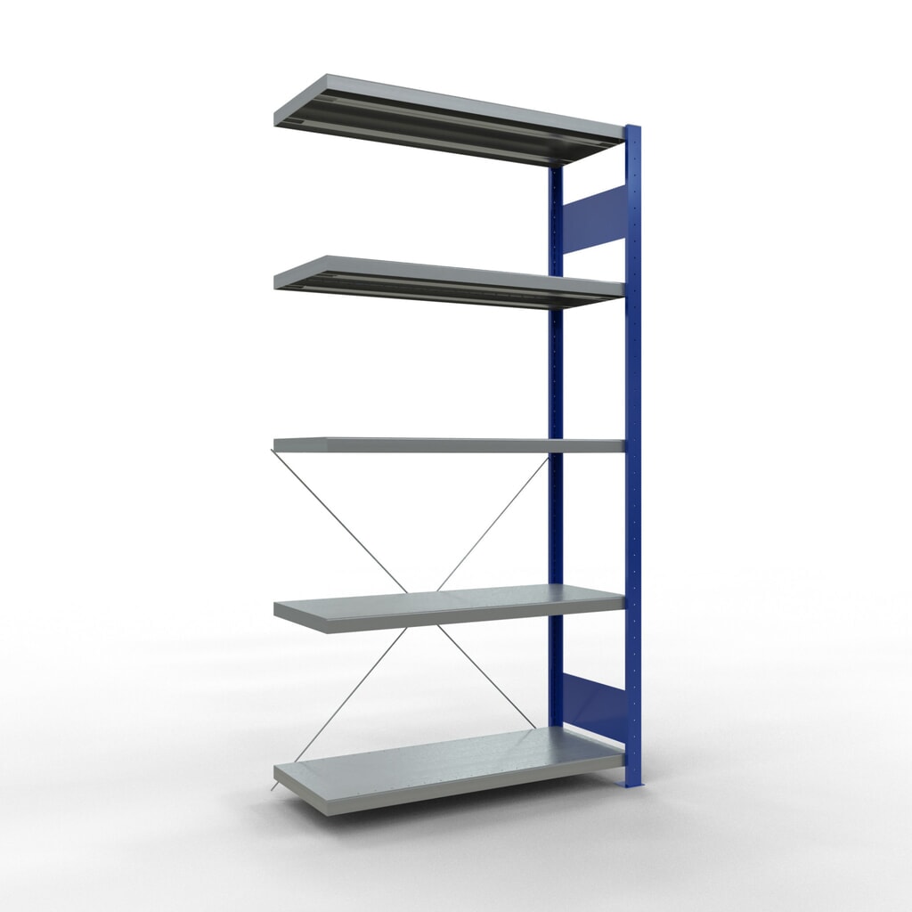 Immagine del prodotto: Scaffalatura a ripiani SCHULTE, montaggio a incastro, campata aggiuntiva, portata per piano 330 kg, blu genziana/zincata, AxLxP 2.000 x 1.000 x 400 mm