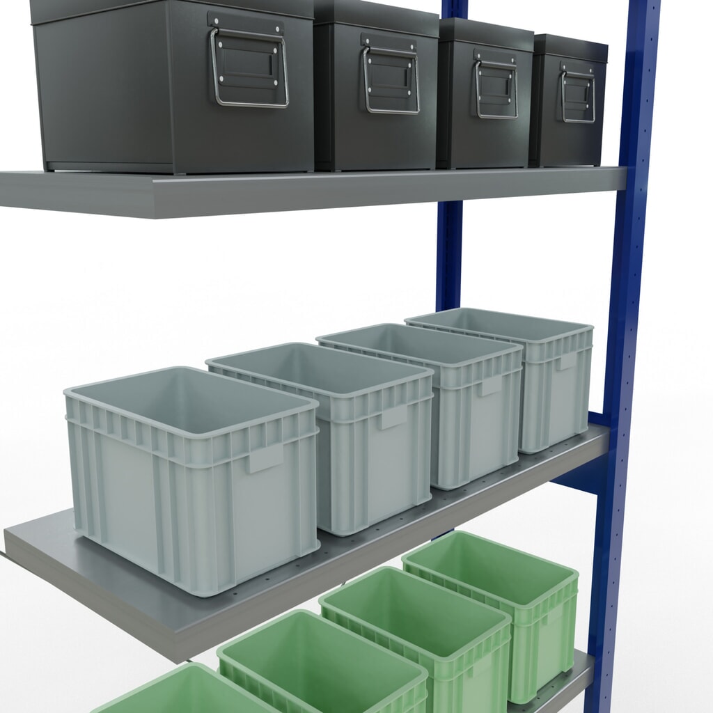 Immagine del prodotto n. 4: Scaffalatura a ripiani SCHULTE, montaggio a incastro, campata aggiuntiva, portata per piano 330 kg, blu genziana/zincata, AxLxP 2.500 x 1.000 x 400 mm